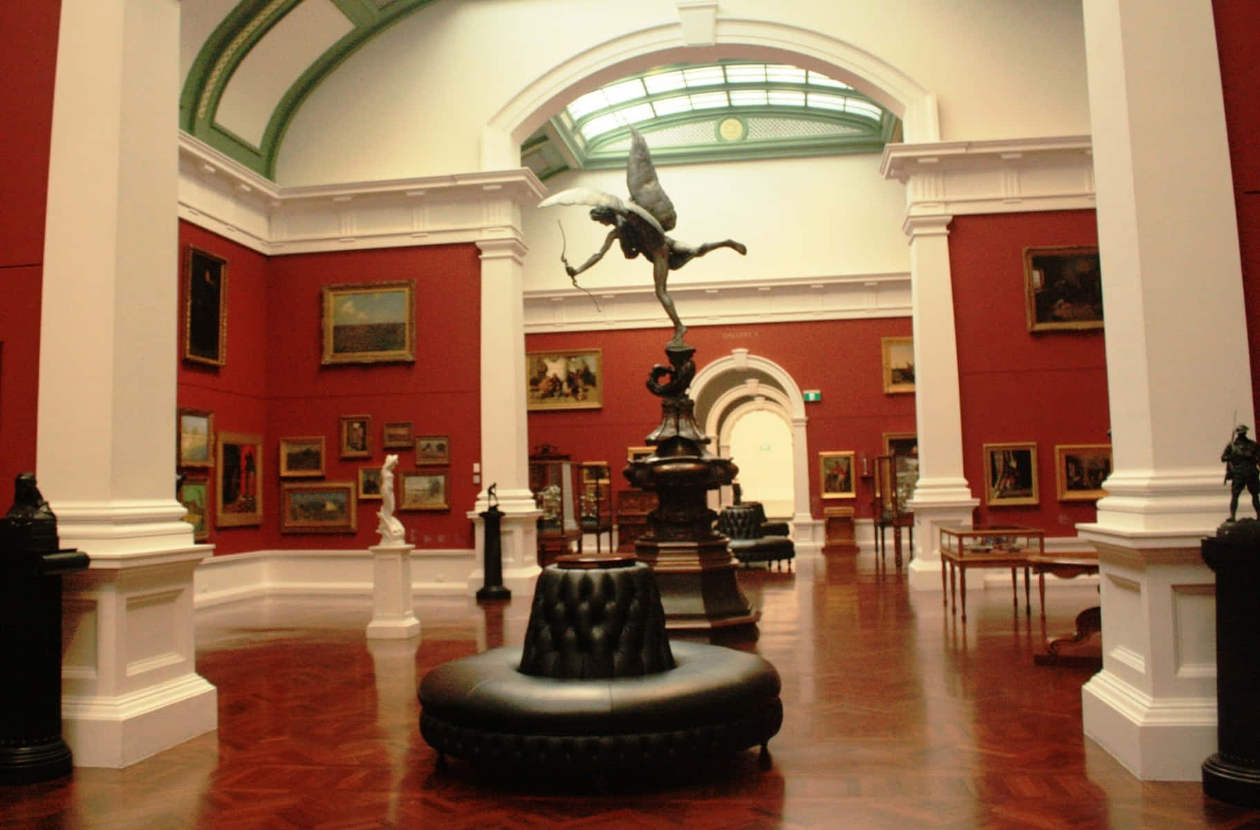 Art Gallery South Australia, red walls, white columns, HD Desktop Wallpaper