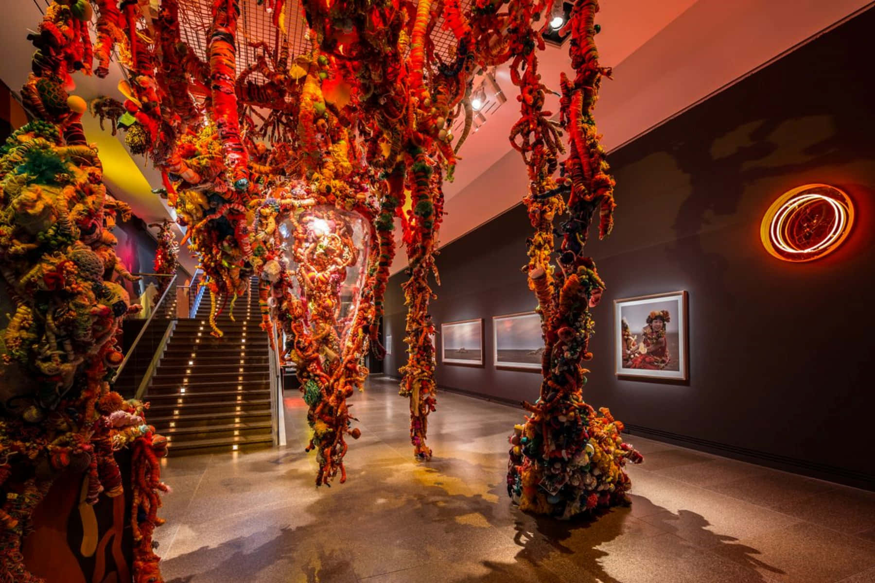 Art Gallery Of South Australia, vibrant red, orange textile sculptures, HD Desktop Wallpaper