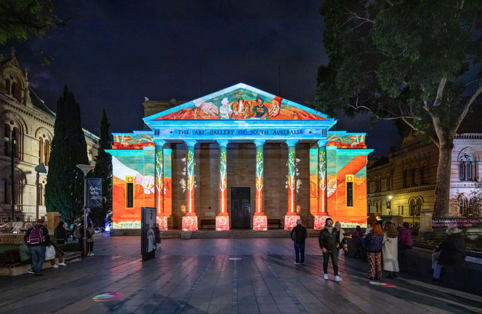 Art Gallery South Australia, neoclassical building, night, HD Desktop Wallpaper