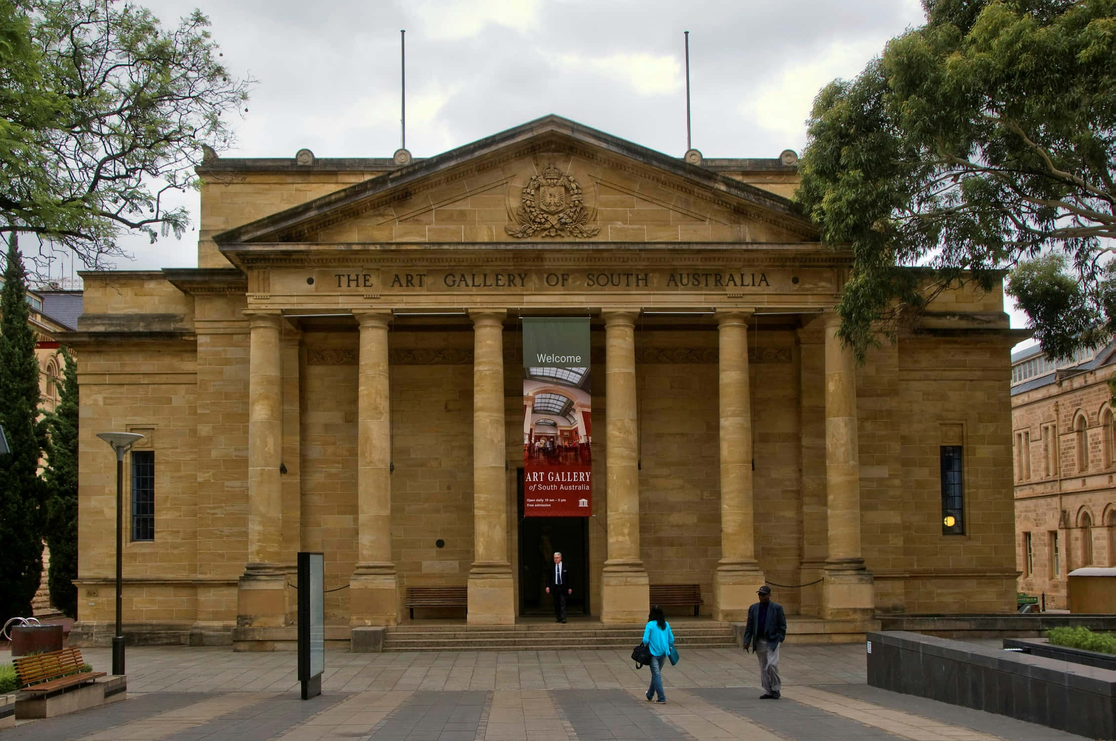 Art Gallery of South Australia, sandstone, classical columns, Full HD Desktop Wallpaper