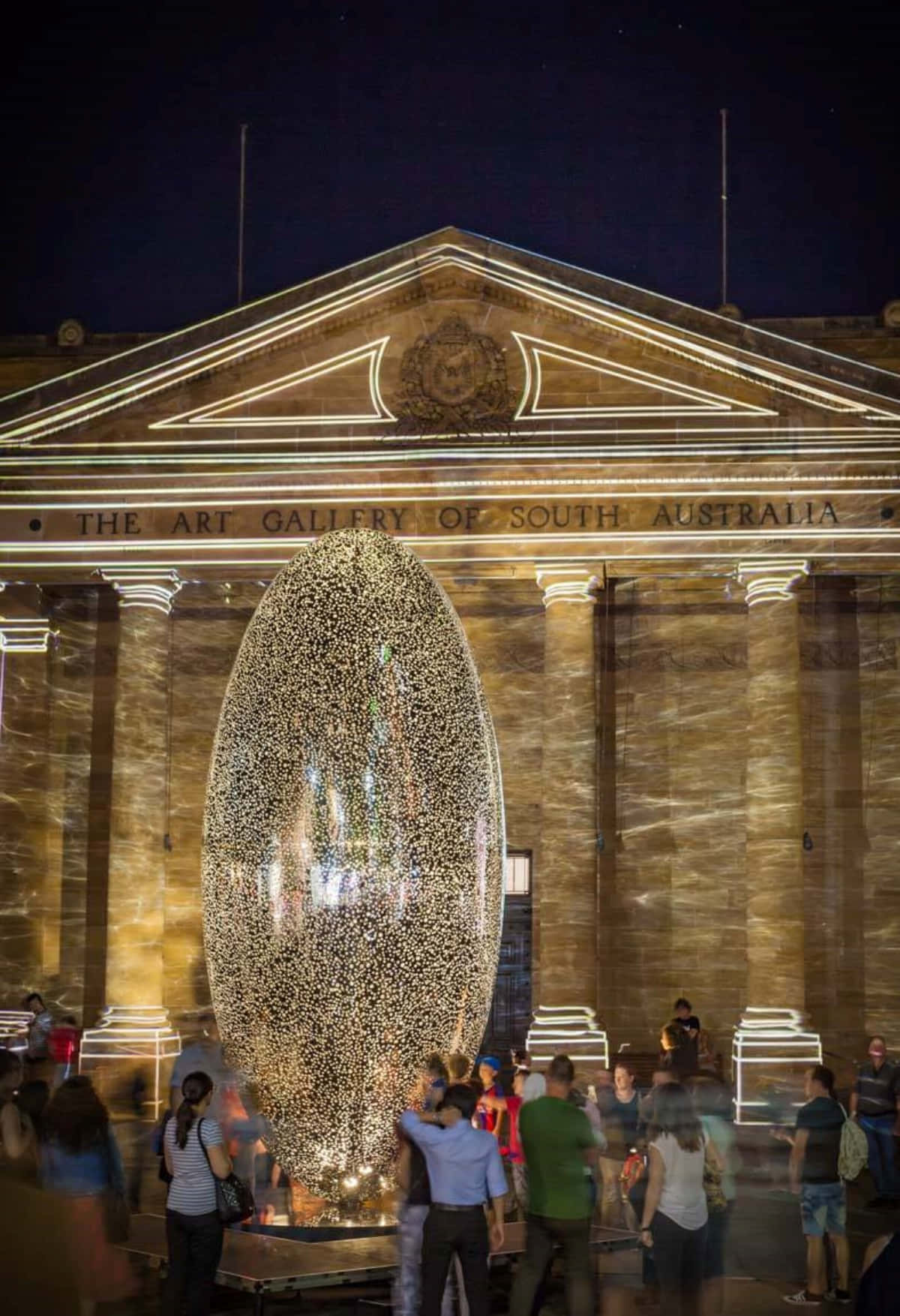 Art Gallery of South Australia, golden egg sculpture, night facade, HD Phone Wallpaper