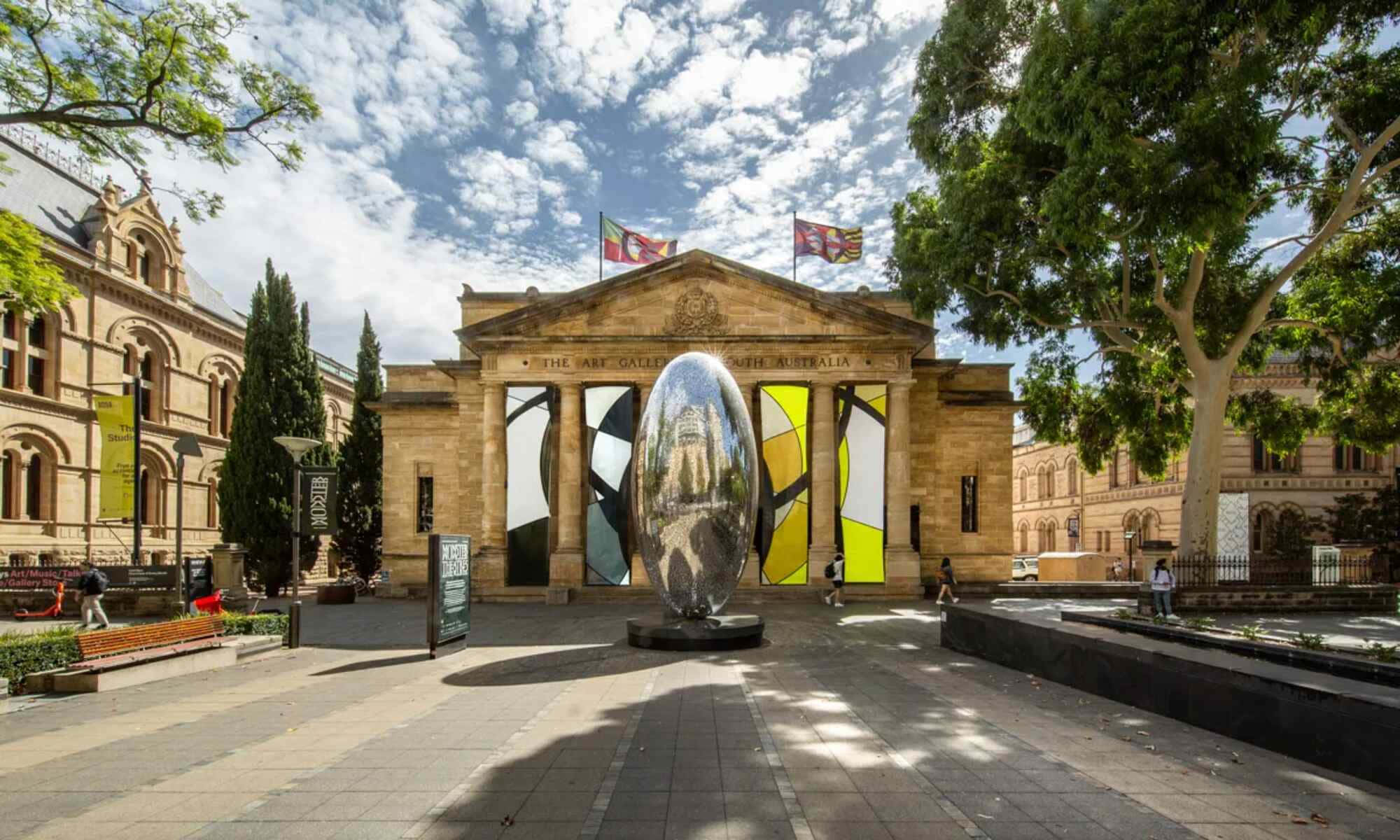 Art Gallery of South Australia, classical columns, bright blue sky, Full HD Desktop Wallpaper