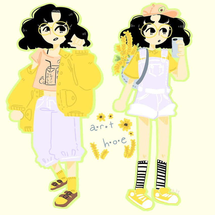 art hoe aesthetic, anime girls, yellow outfits, SD Desktop Wallpaper