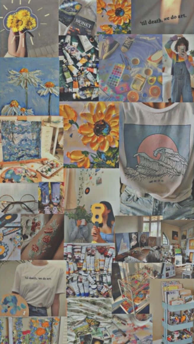 Art Hoe Aesthetic, paintbrushes, sunflowers, SD Phone Wallpaper