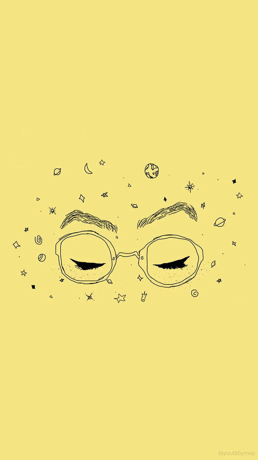 art hoe aesthetic, cosmic doodles, solid yellow background, HD Phone Wallpaper
