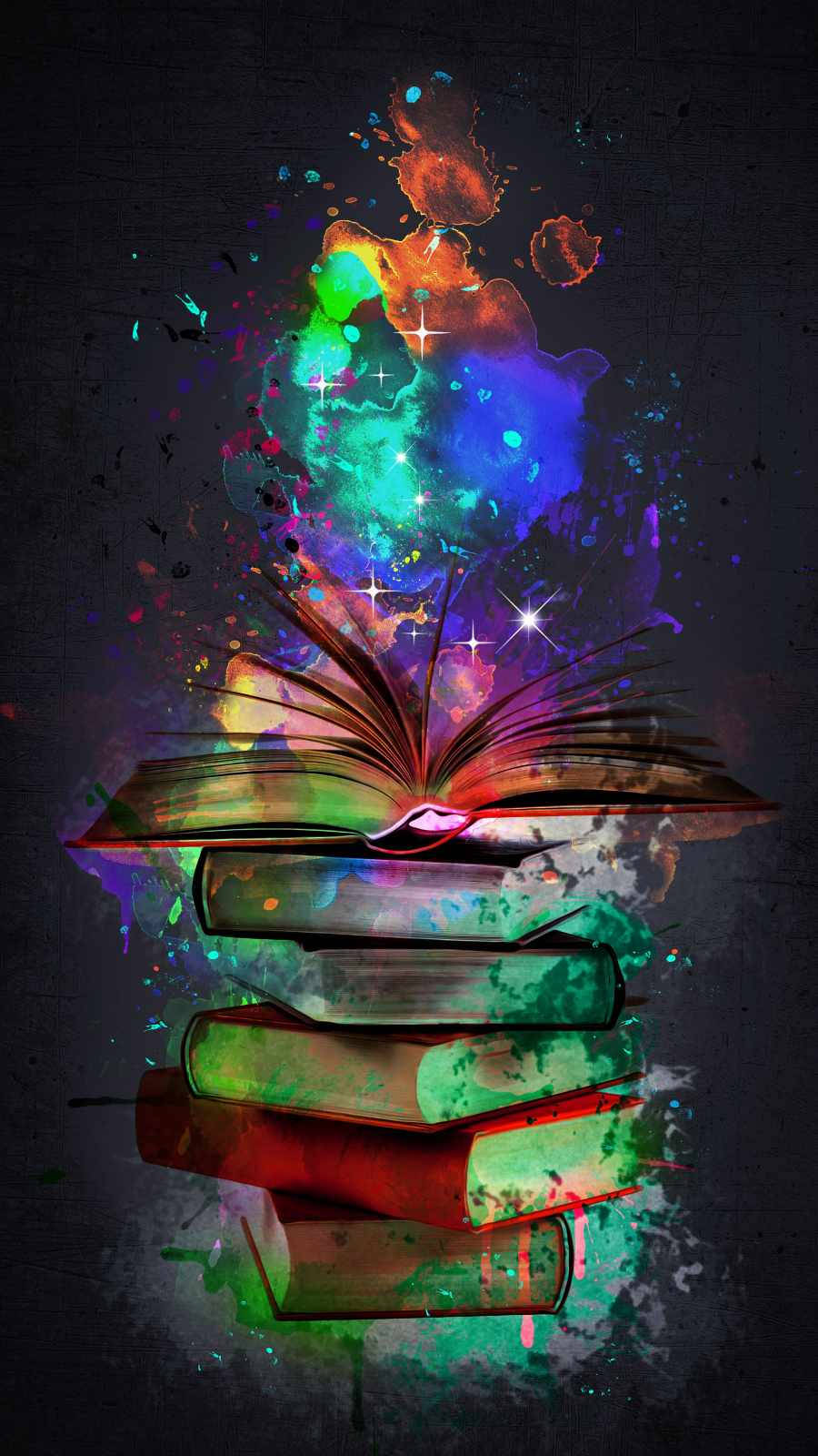 Mystical Book Art iPhone, cosmic paint splatters, glowing stars, HD Phone Wallpaper