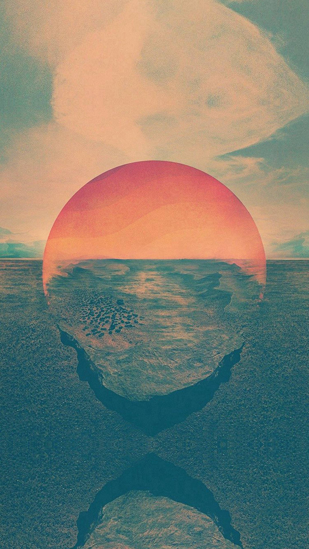 surreal sunset sphere, textured ocean, dreamy sky, Full HD Phone Wallpaper
