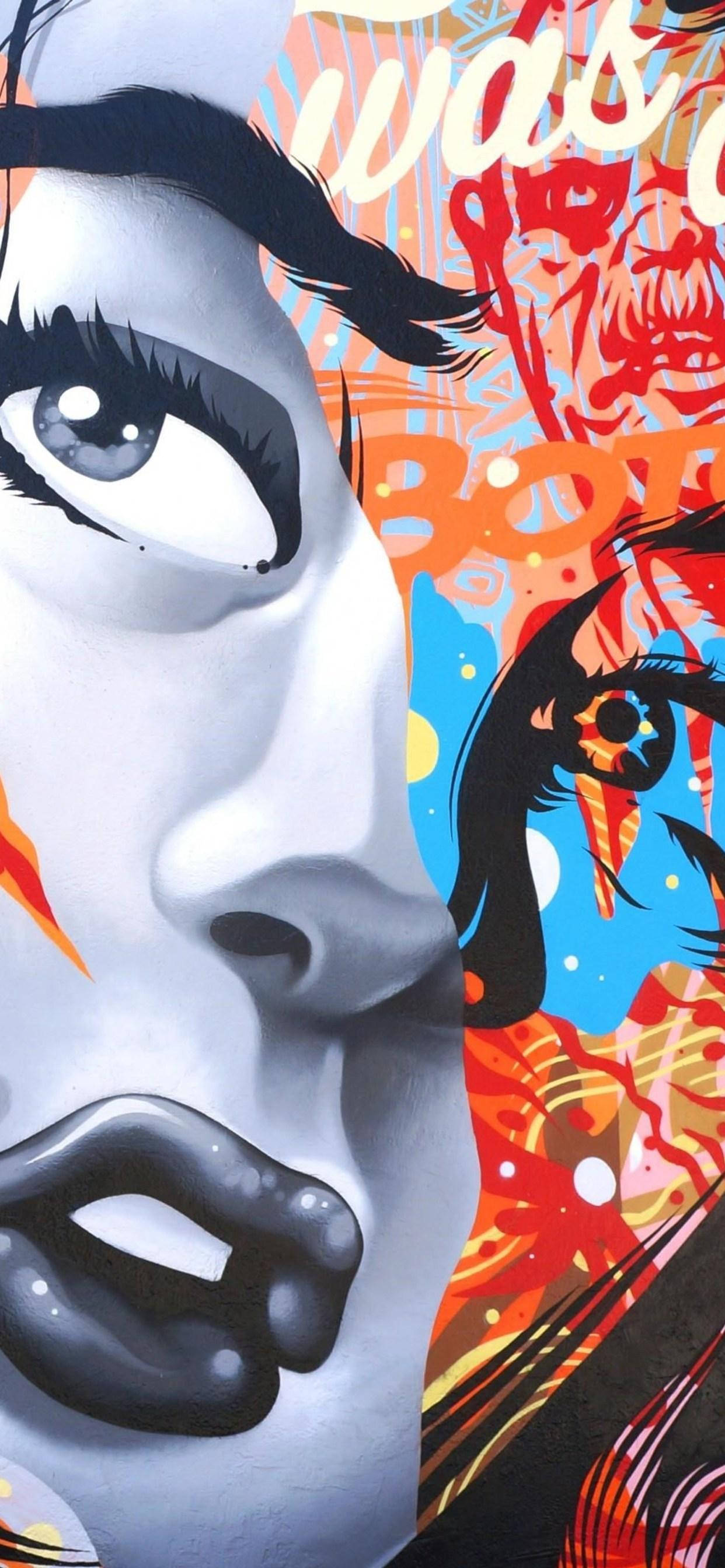 woman's face, graffiti, bold black outlines, 2K Phone Wallpaper