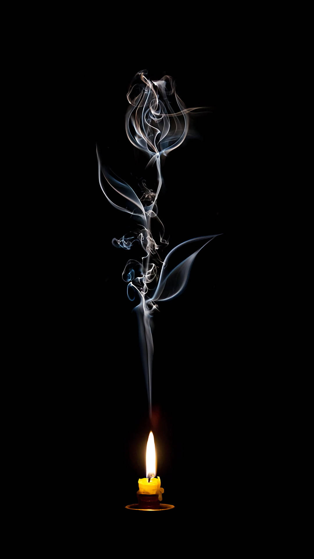 Smoke Rose, candle flame, blackness, Full HD Phone Wallpaper