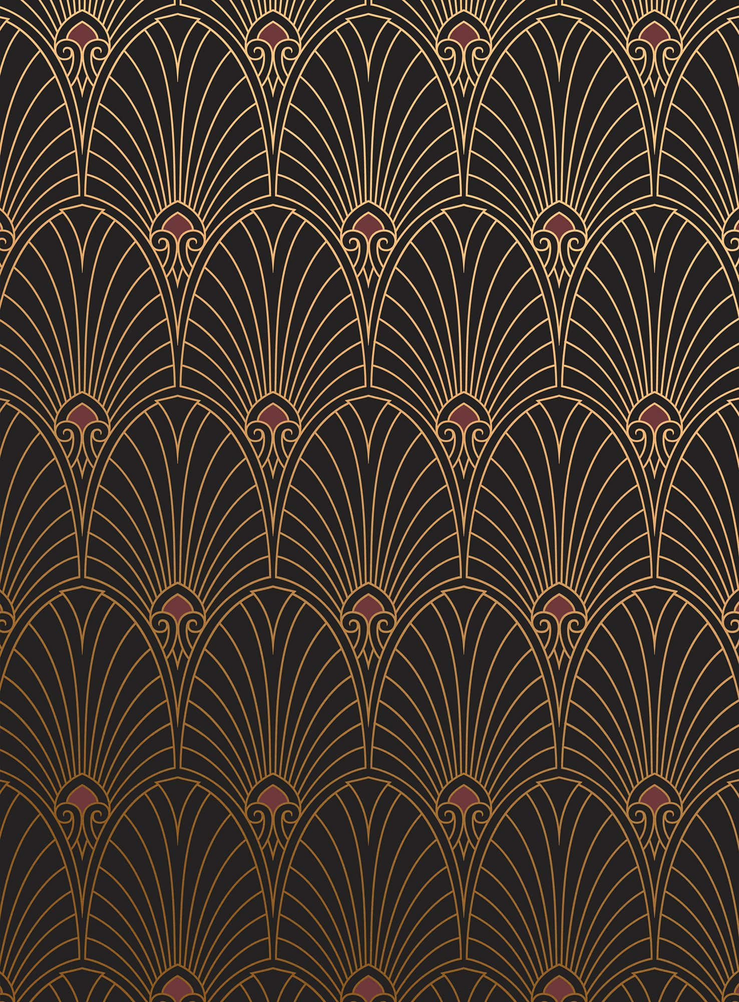 Art Nouveau, gold fan motifs, burgundy accents, Full HD Phone Wallpaper