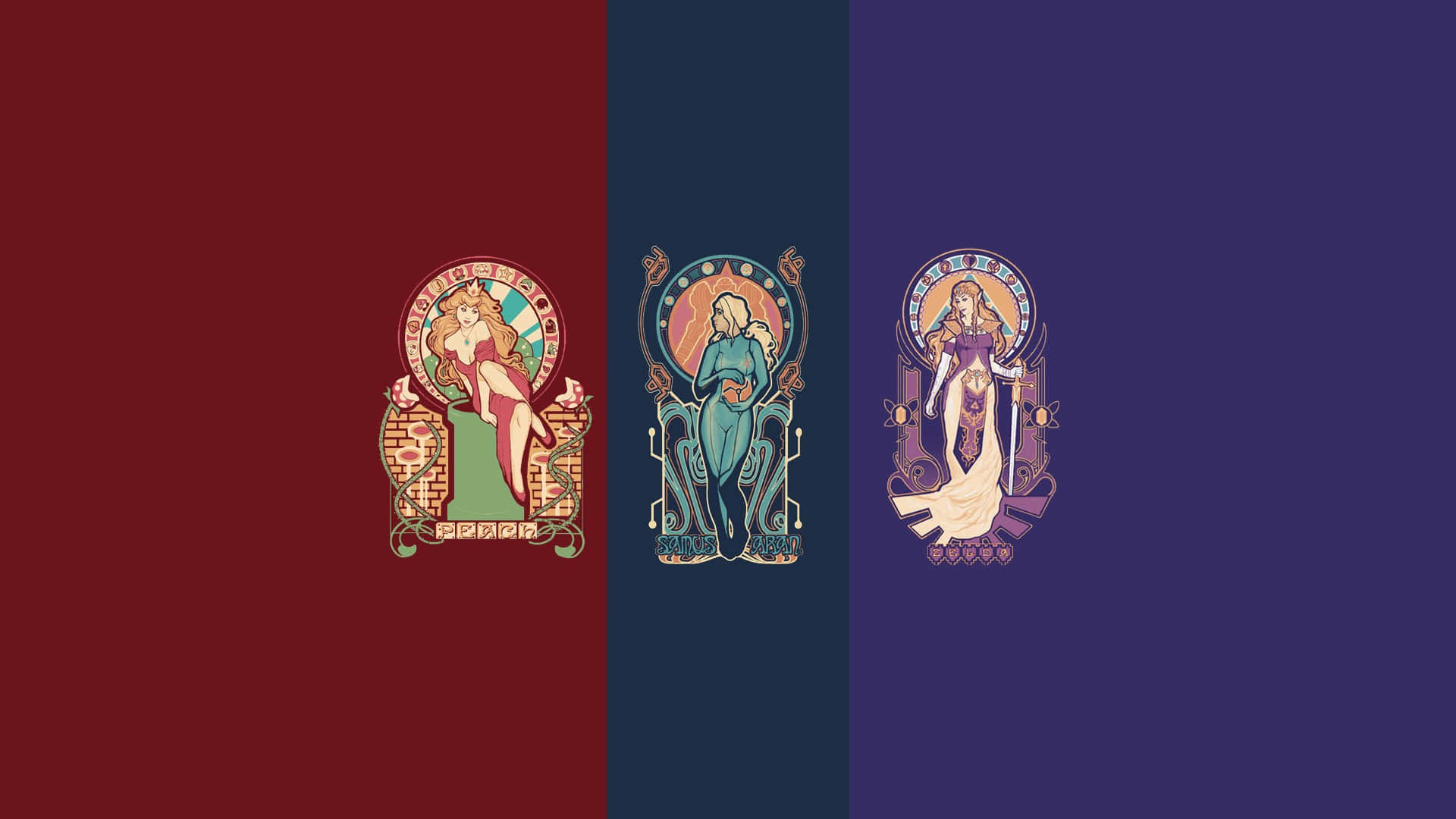 Art Nouveau, female figures, ornate frames, Full HD Desktop Wallpaper
