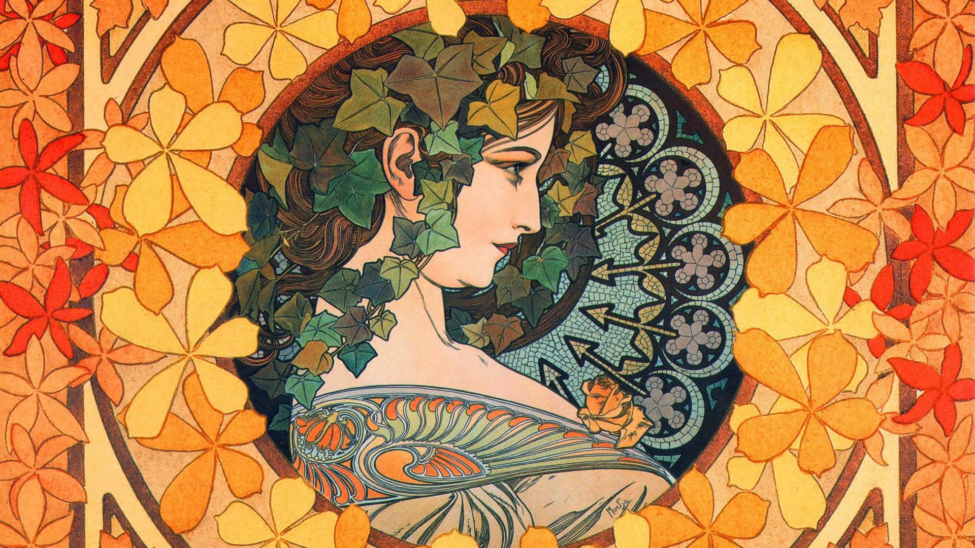 Art Nouveau, ivy, floral motifs, Full HD Desktop Wallpaper