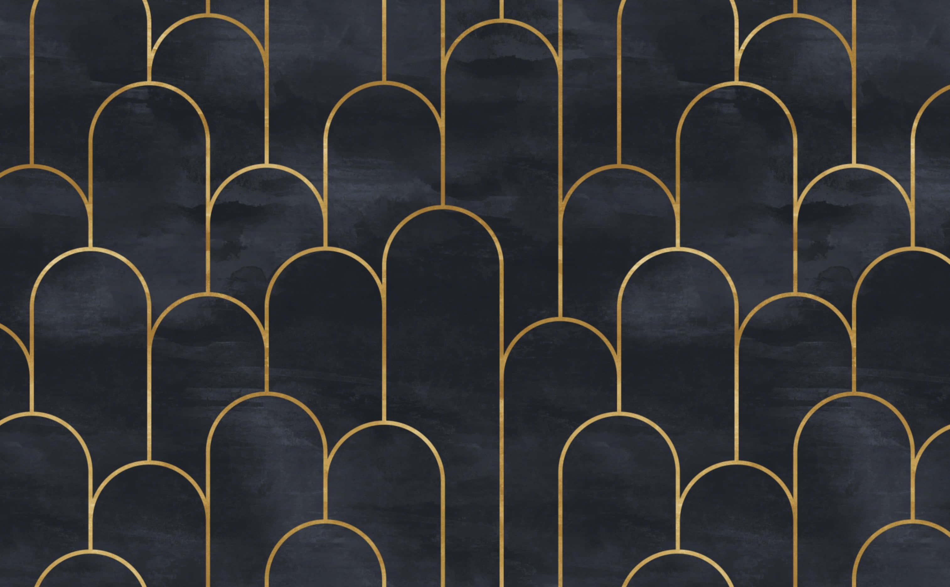Art Nouveau, gold arch patterns, textured dark navy wallpaper, 2K Desktop Wallpaper