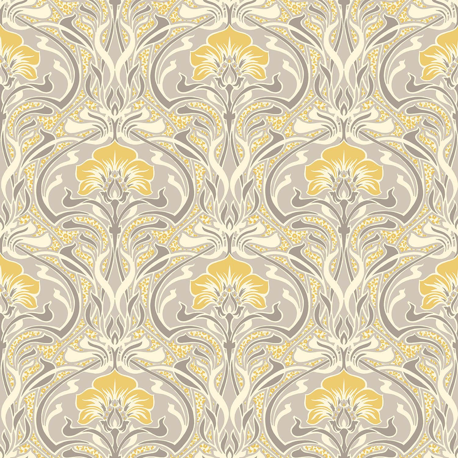 yellow flowers, gray vines, beige background, HD Desktop Wallpaper