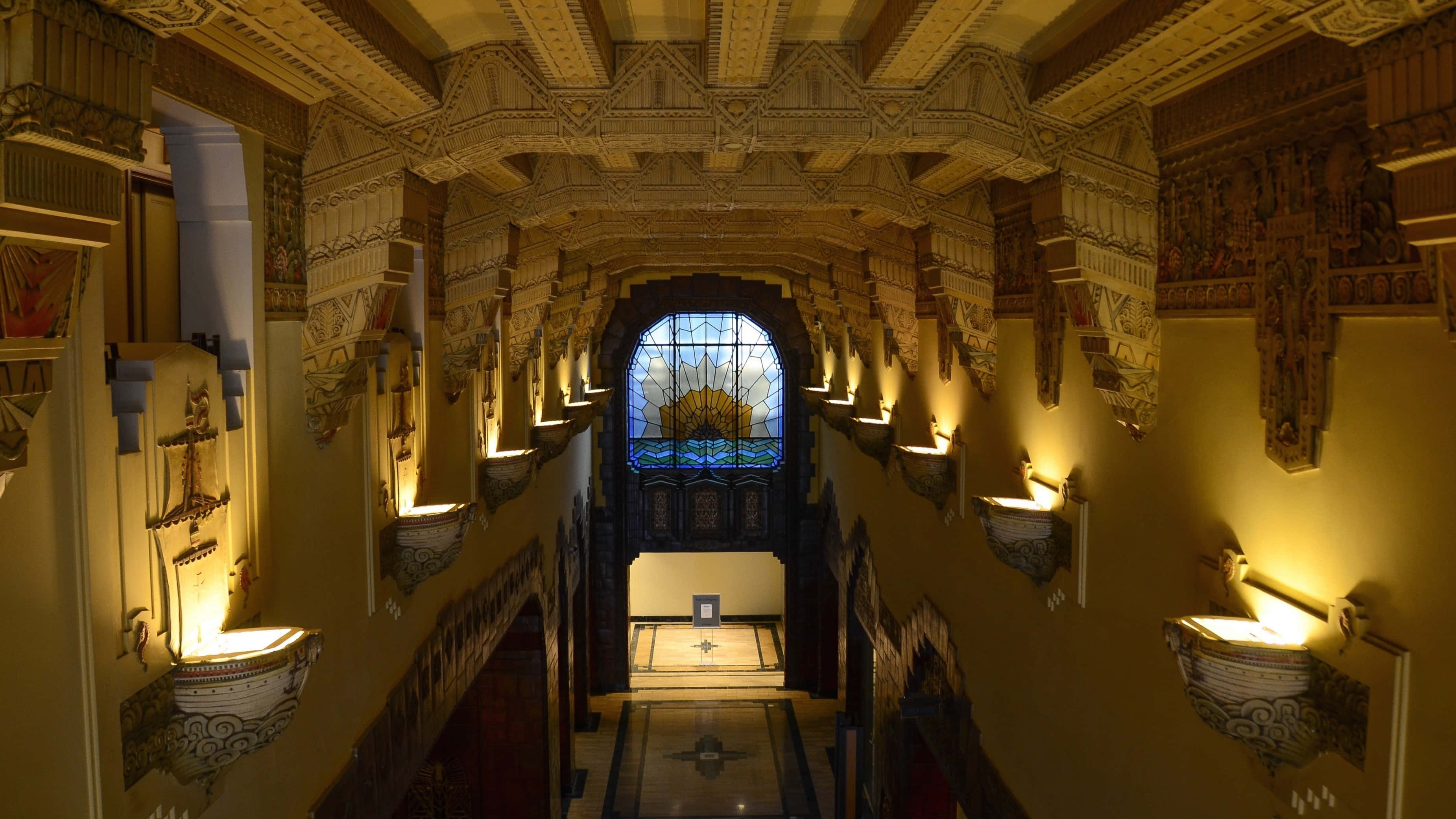 Art Nouveau, hallway, large window, 2K Desktop Wallpaper