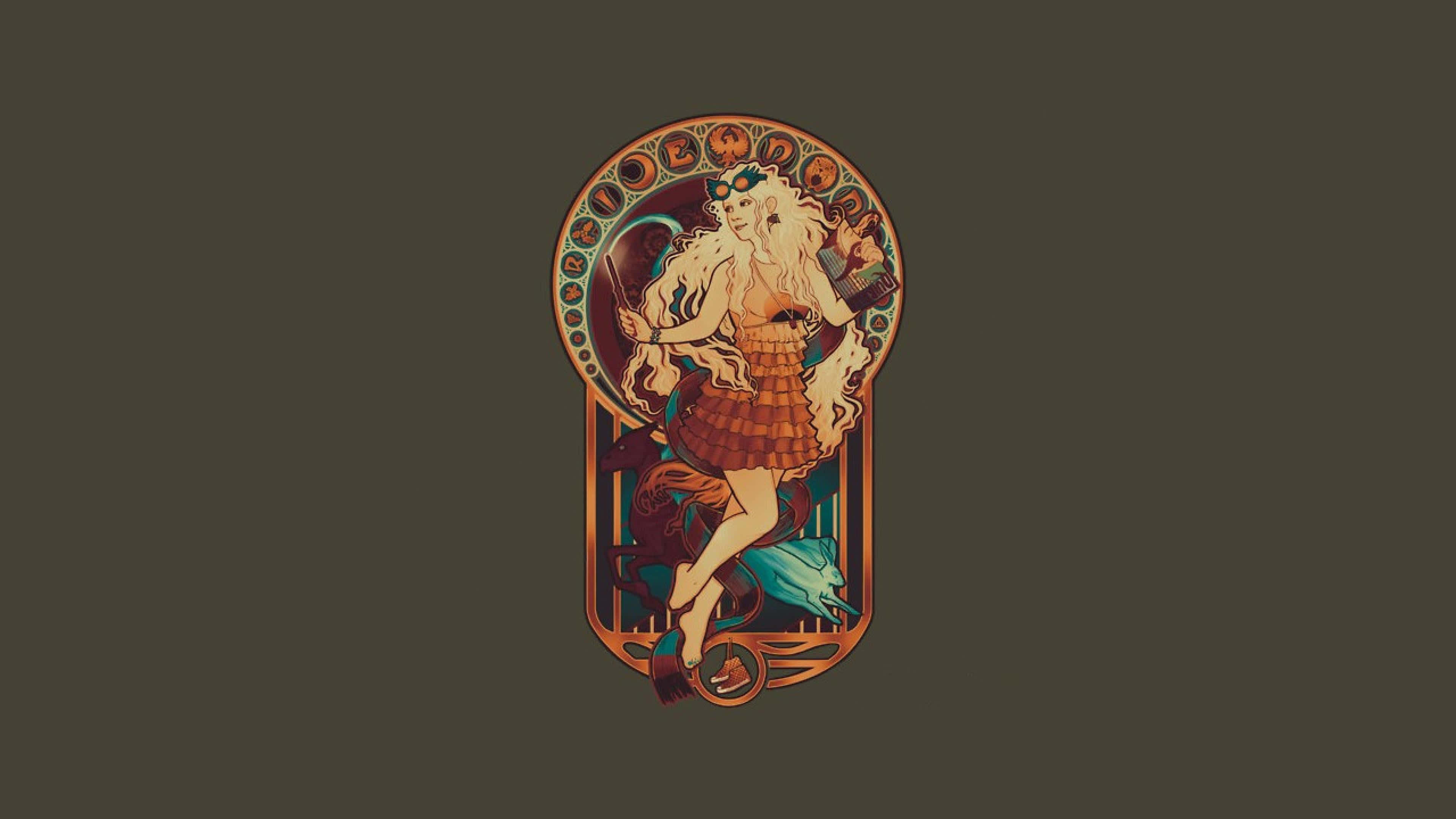 Art Nouveau, woman, flowing hair, 4K Desktop Wallpaper
