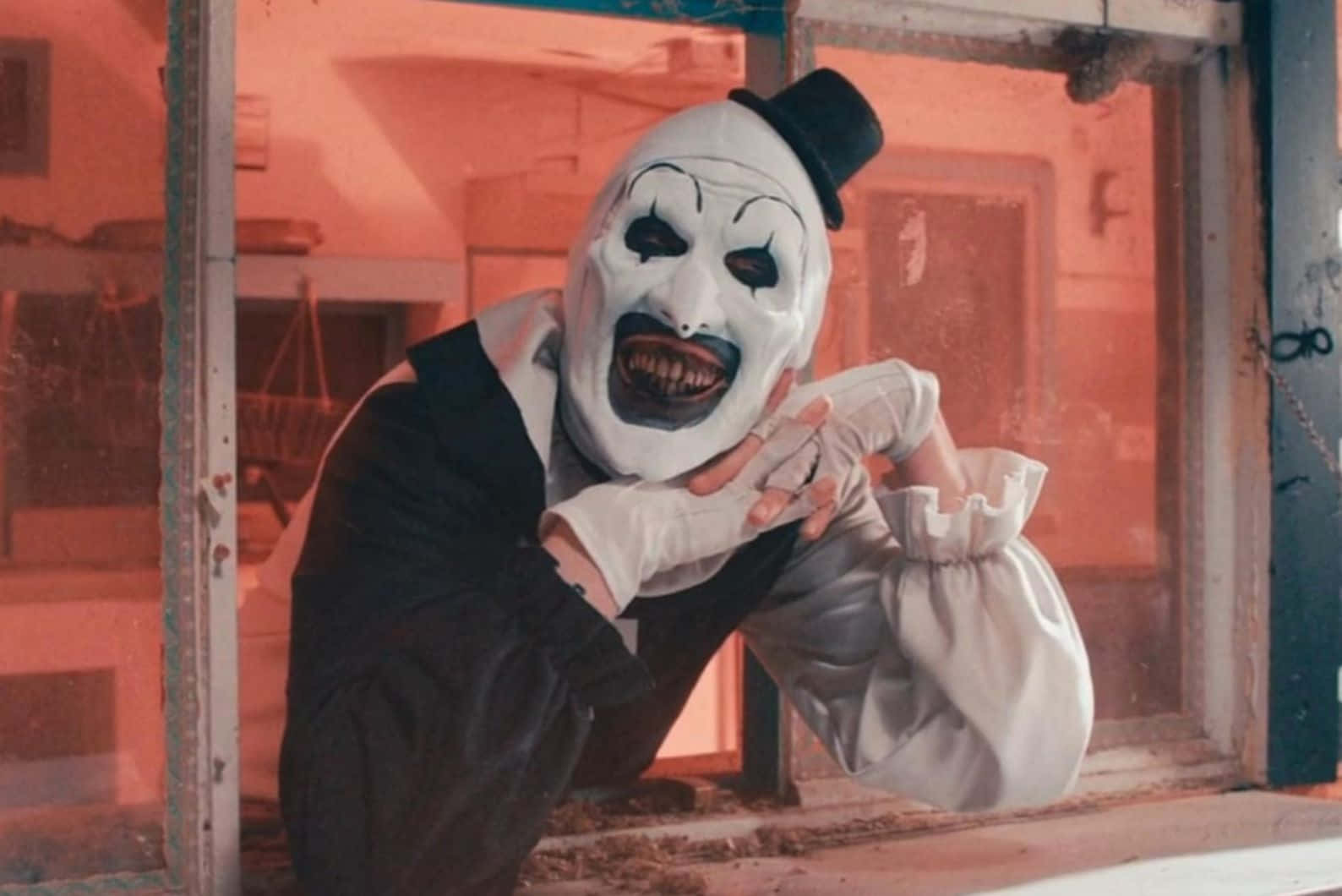 Art The Clown, white mask, black top hat, HD Desktop Wallpaper