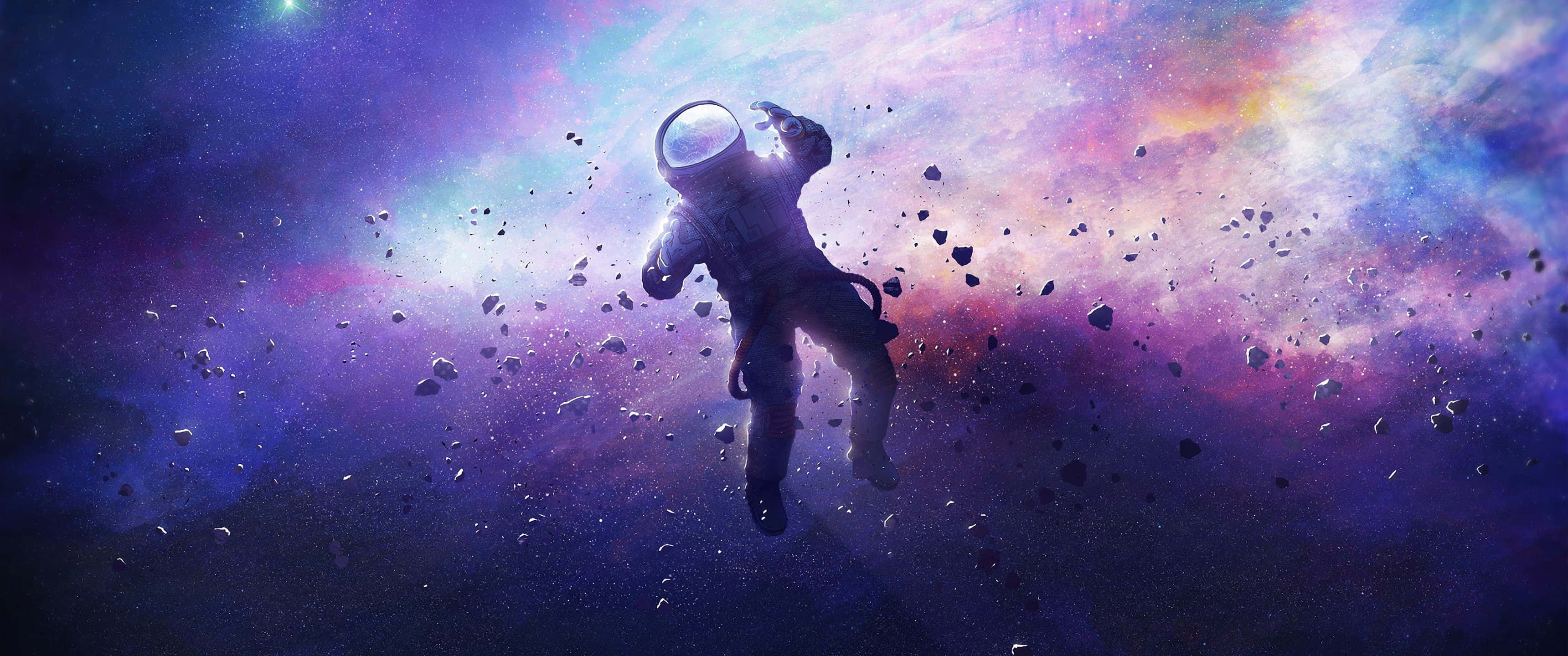 ultra wide 3440x1440, astronaut, cosmic nebula, 2K Desktop Wallpaper