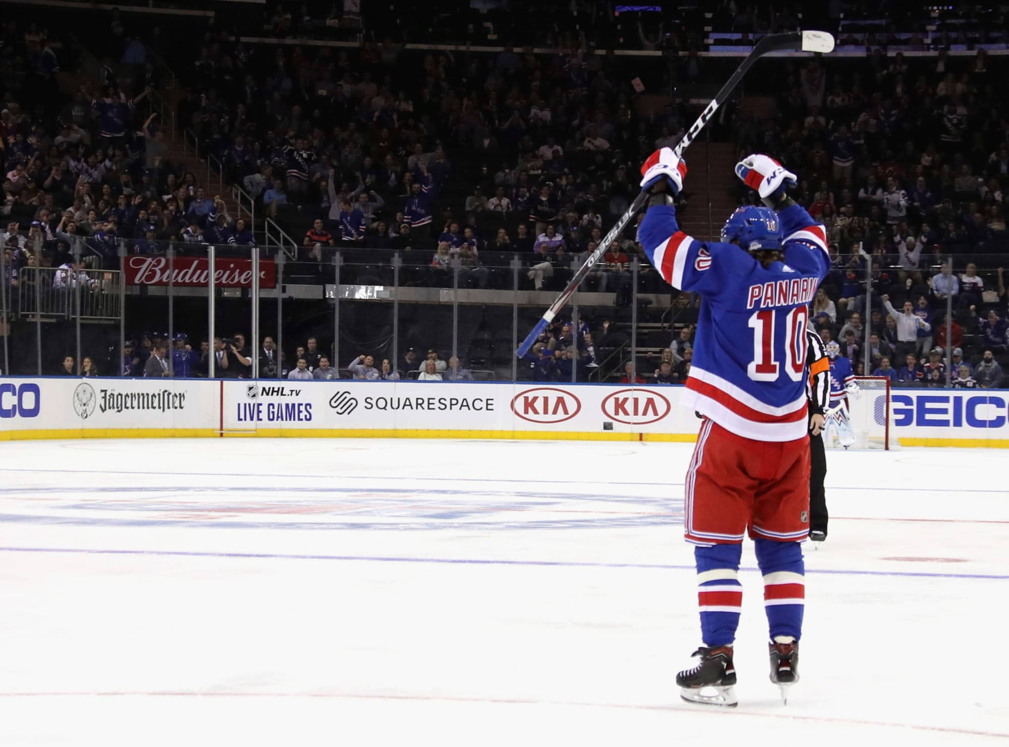 Artemi Panarin, number 10, blue red and white uniform, Full HD Desktop Wallpaper