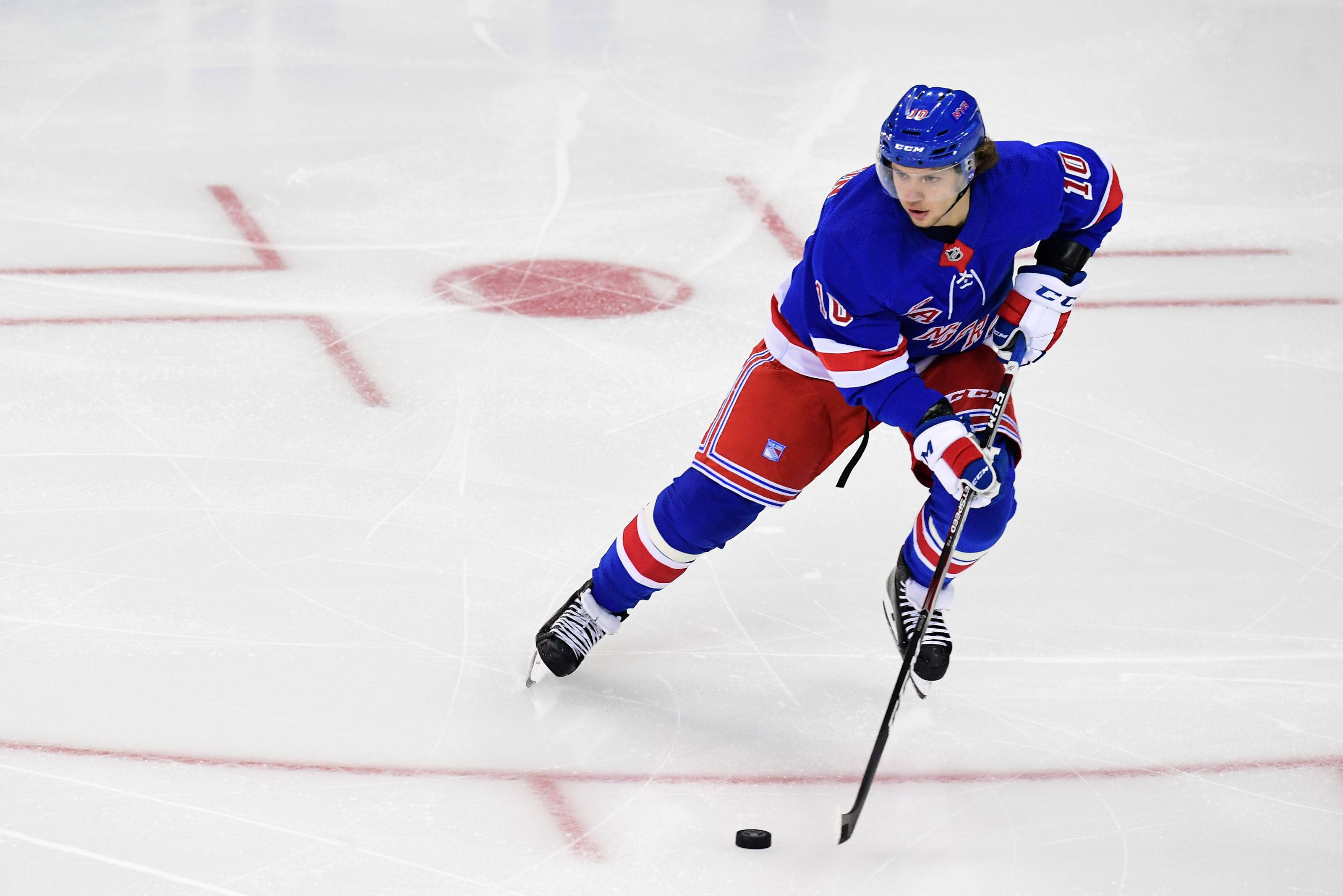Artemi Panarin, blue red and white uniform, ice, 2K Desktop Wallpaper