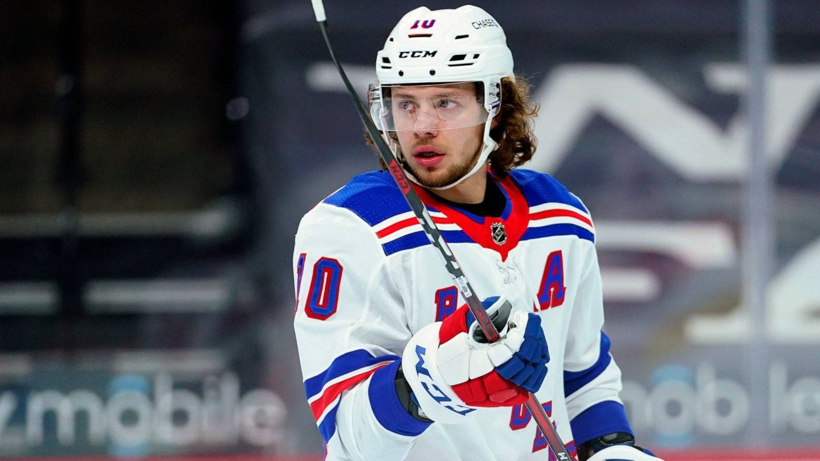 Artemi Panarin, white blue and red uniform, ice, HD Desktop Wallpaper