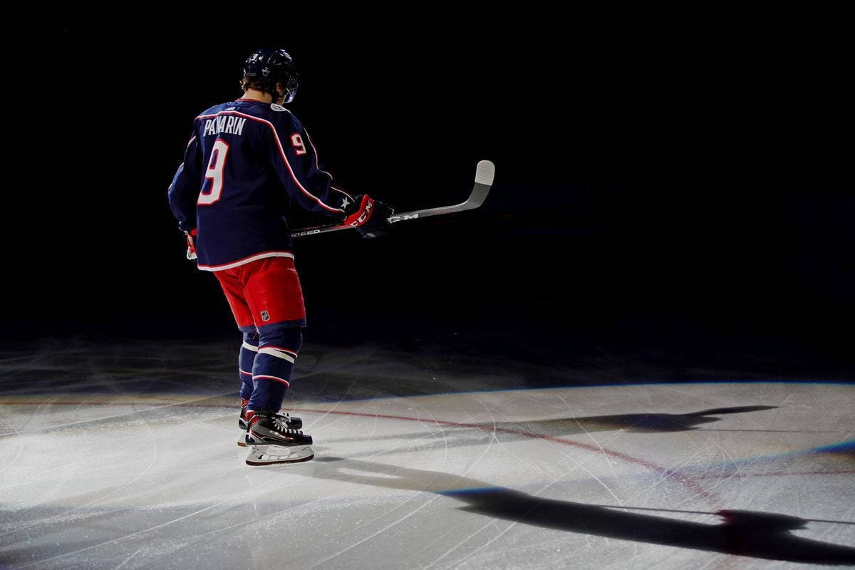 Artemi Panarin, dark blue and red uniform, ice rink, SD Desktop Wallpaper