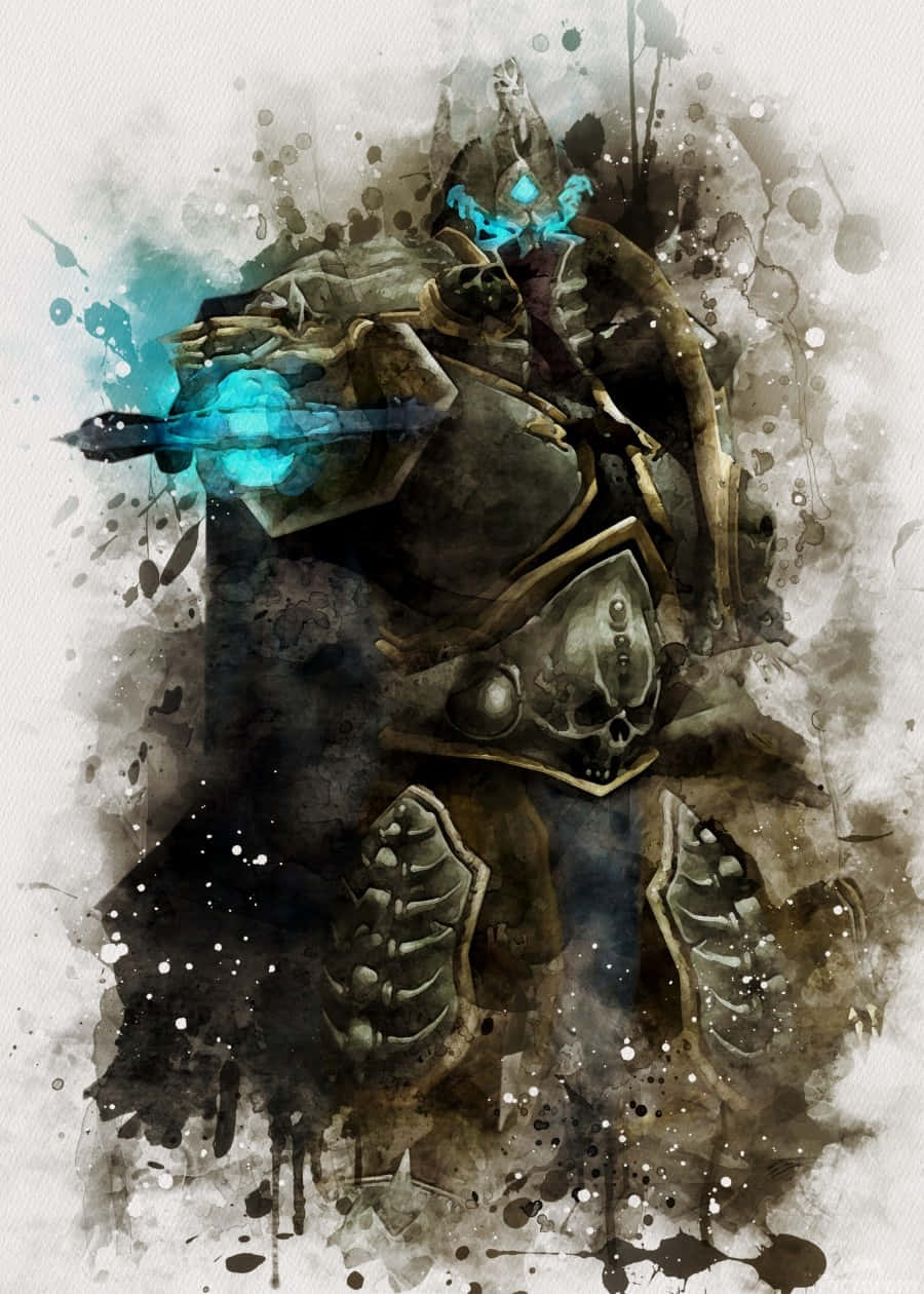 Arthas Menethil, watercolor illustration, glowing blue energy sword, SD Phone Wallpaper