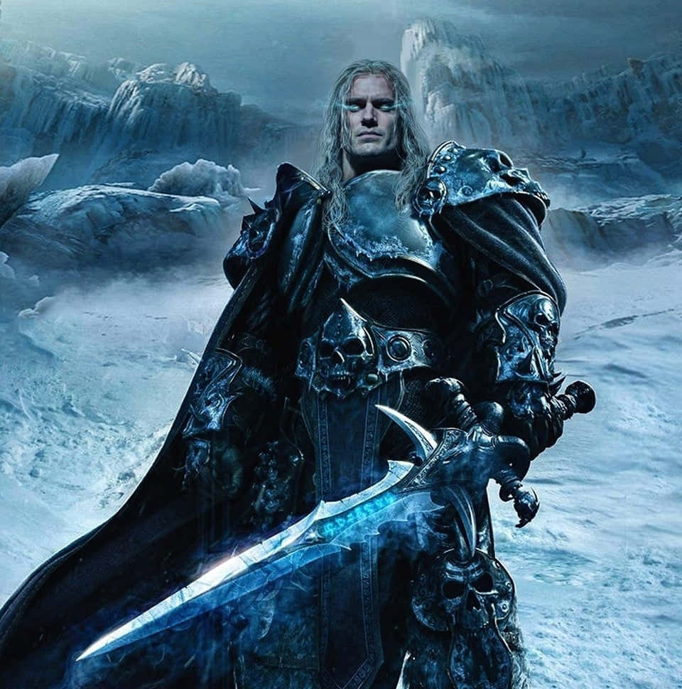 Arthas Menethil, frozen wasteland, glowing blue sword, SD Phone Wallpaper