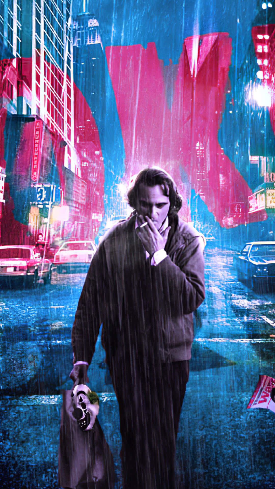 Arthur Fleck, trench coat, neon lights, Full HD Phone Wallpaper