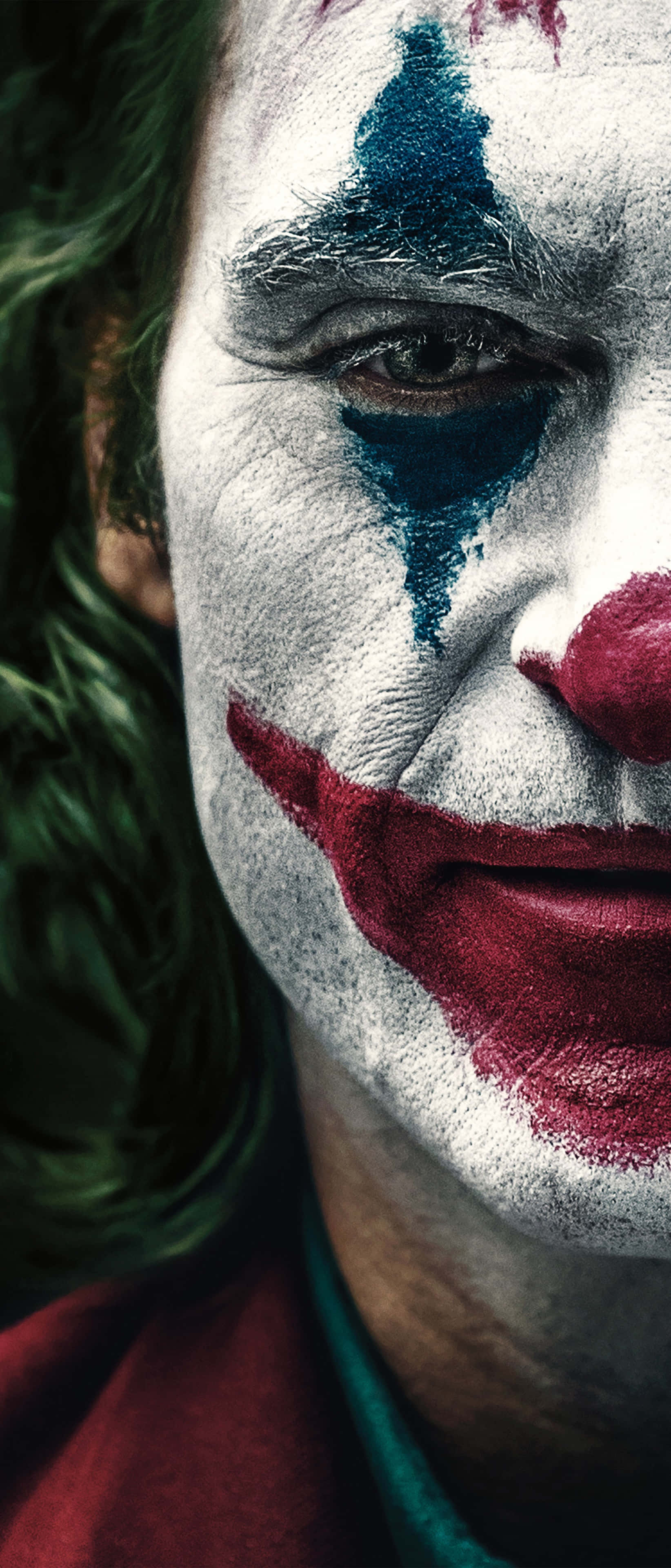 Arthur Fleck, white face paint, red lips, 4K Phone Wallpaper