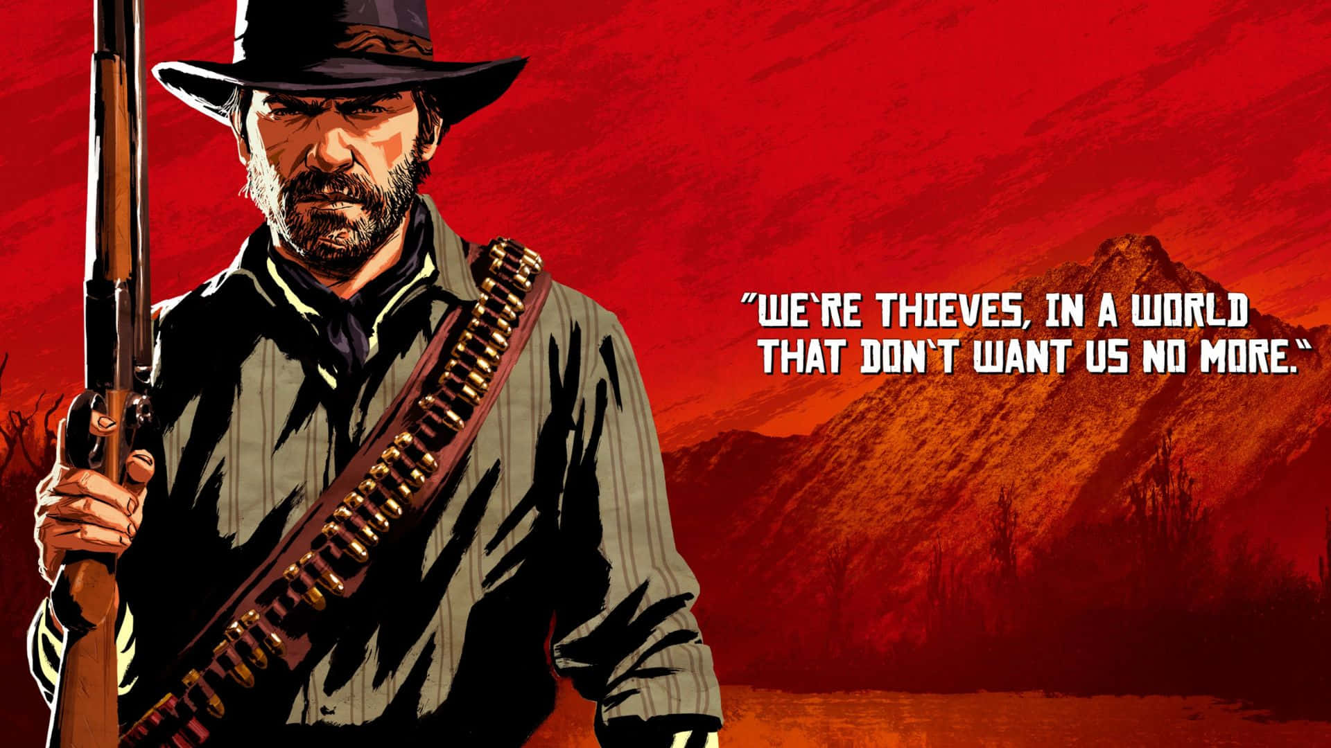Arthur Morgan, rifle, ammo belt, Full HD Desktop Wallpaper