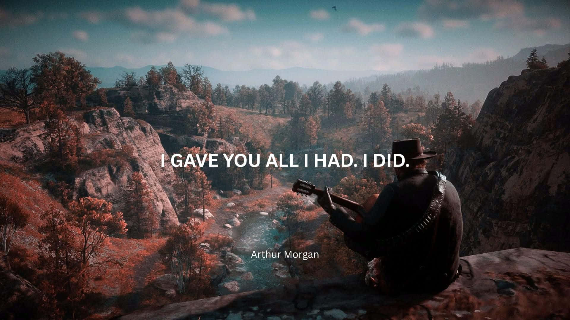 Arthur Morgan, cliff edge, misty canyon, Full HD Desktop Wallpaper