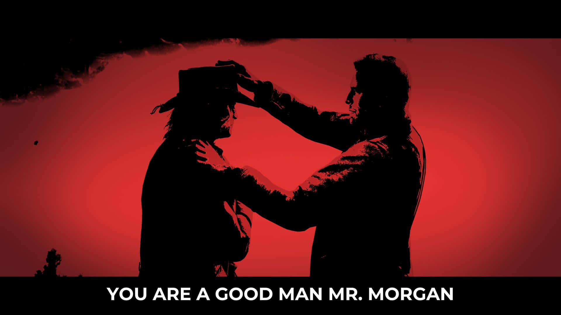 Arthur Morgan, blood red sky, silhouetted figures, Full HD Desktop Wallpaper