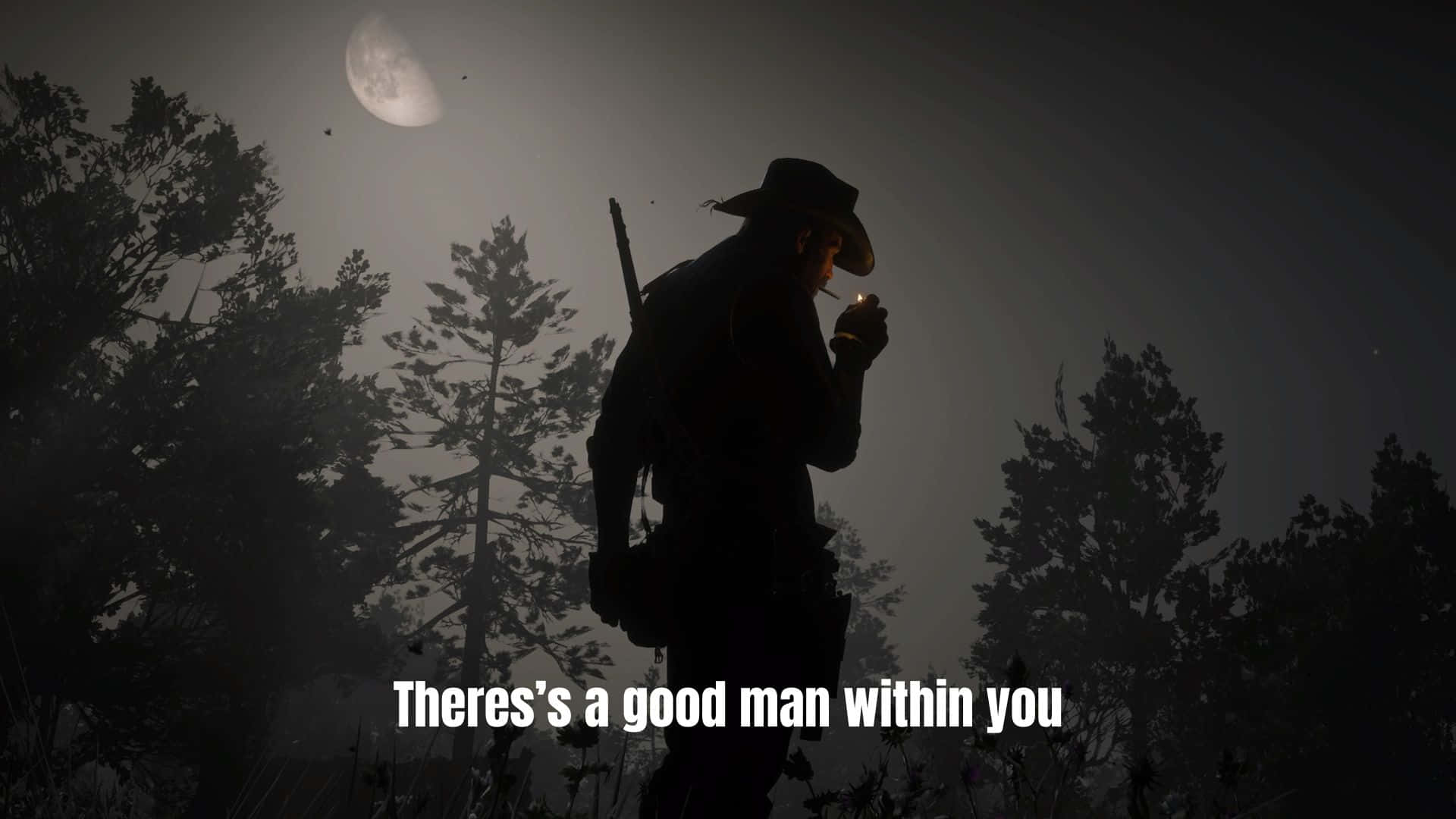 Arthur Morgan, crescent moon, misty woods, Full HD Desktop Wallpaper