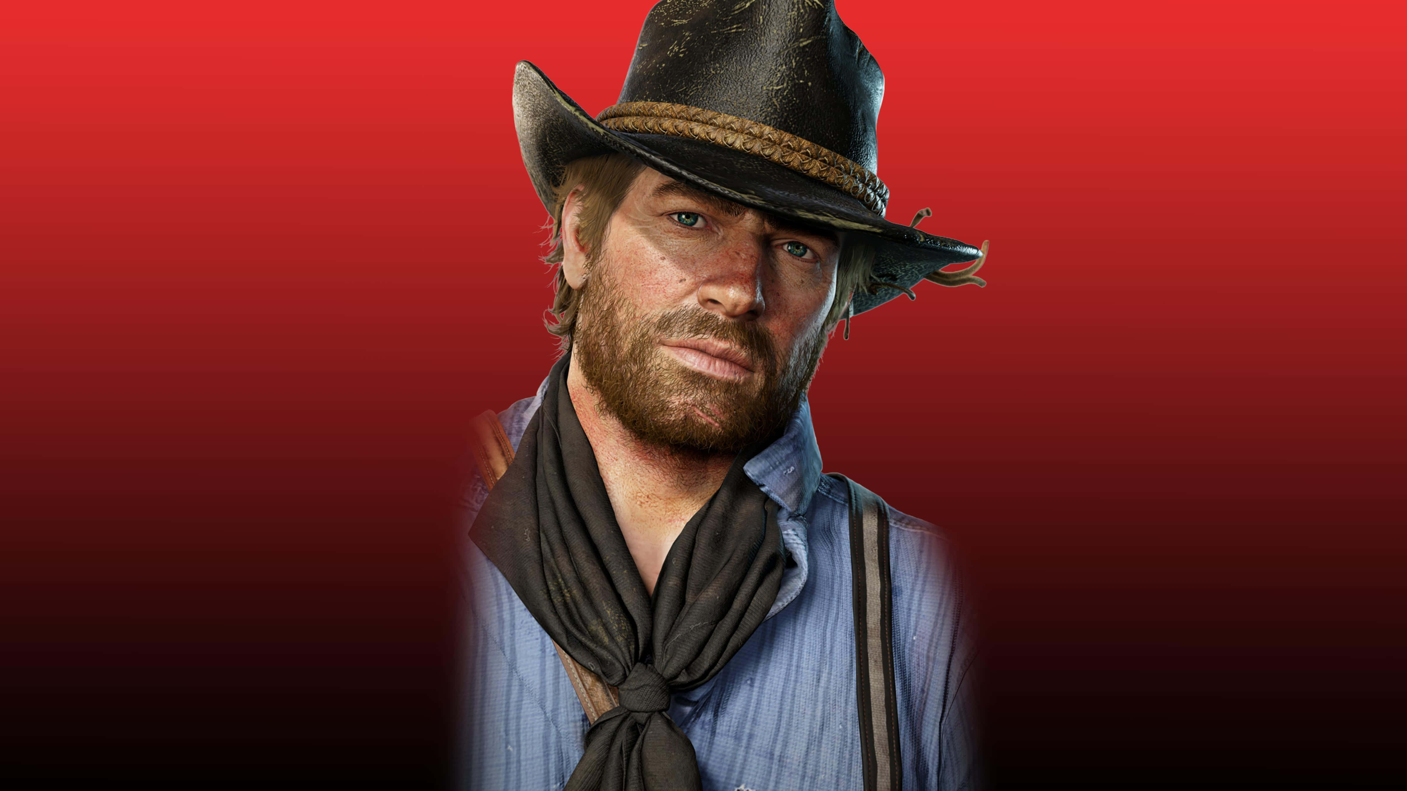 Arthur Morgan, red background, gradient red background, 4K Desktop Wallpaper