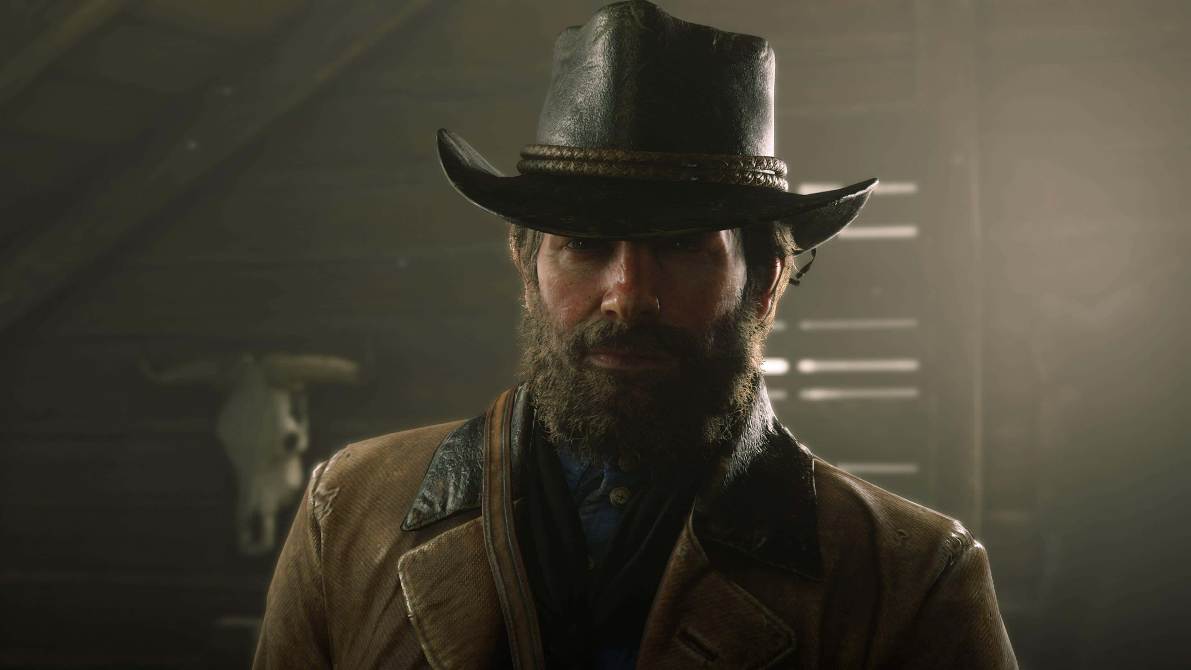 Arthur Morgan, cowboy hat, leather jacket, 4K Desktop Wallpaper