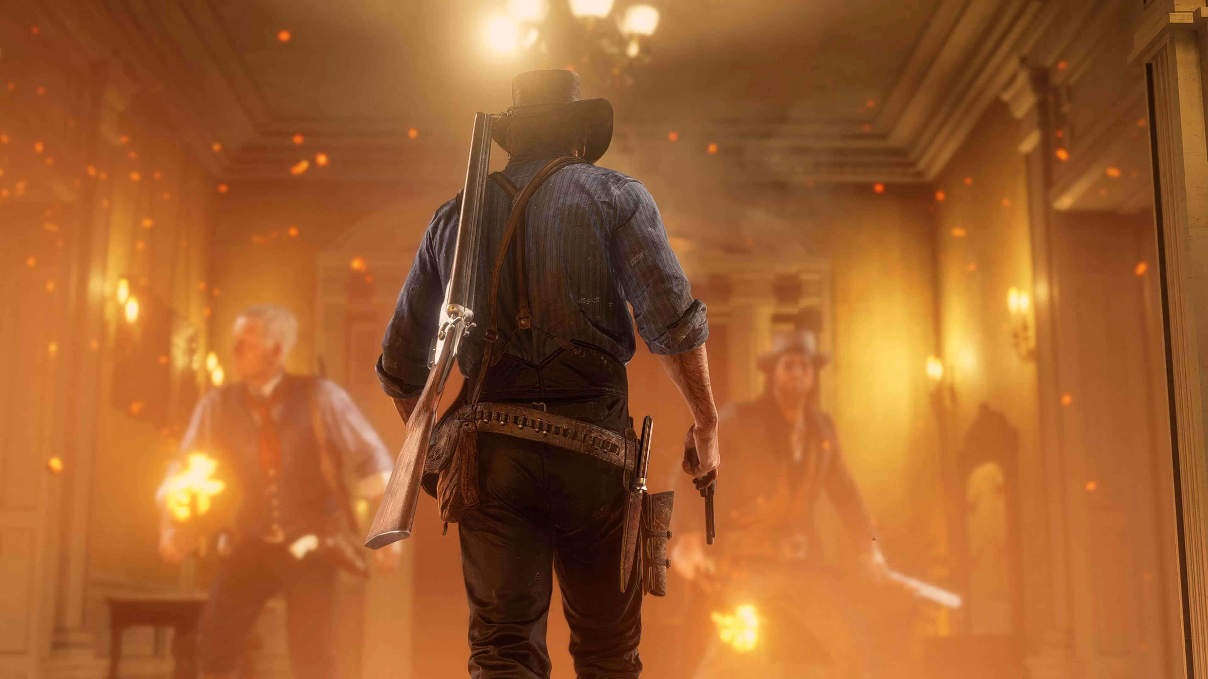 Arthur Morgan, rifle, pistol, 4K Desktop Wallpaper