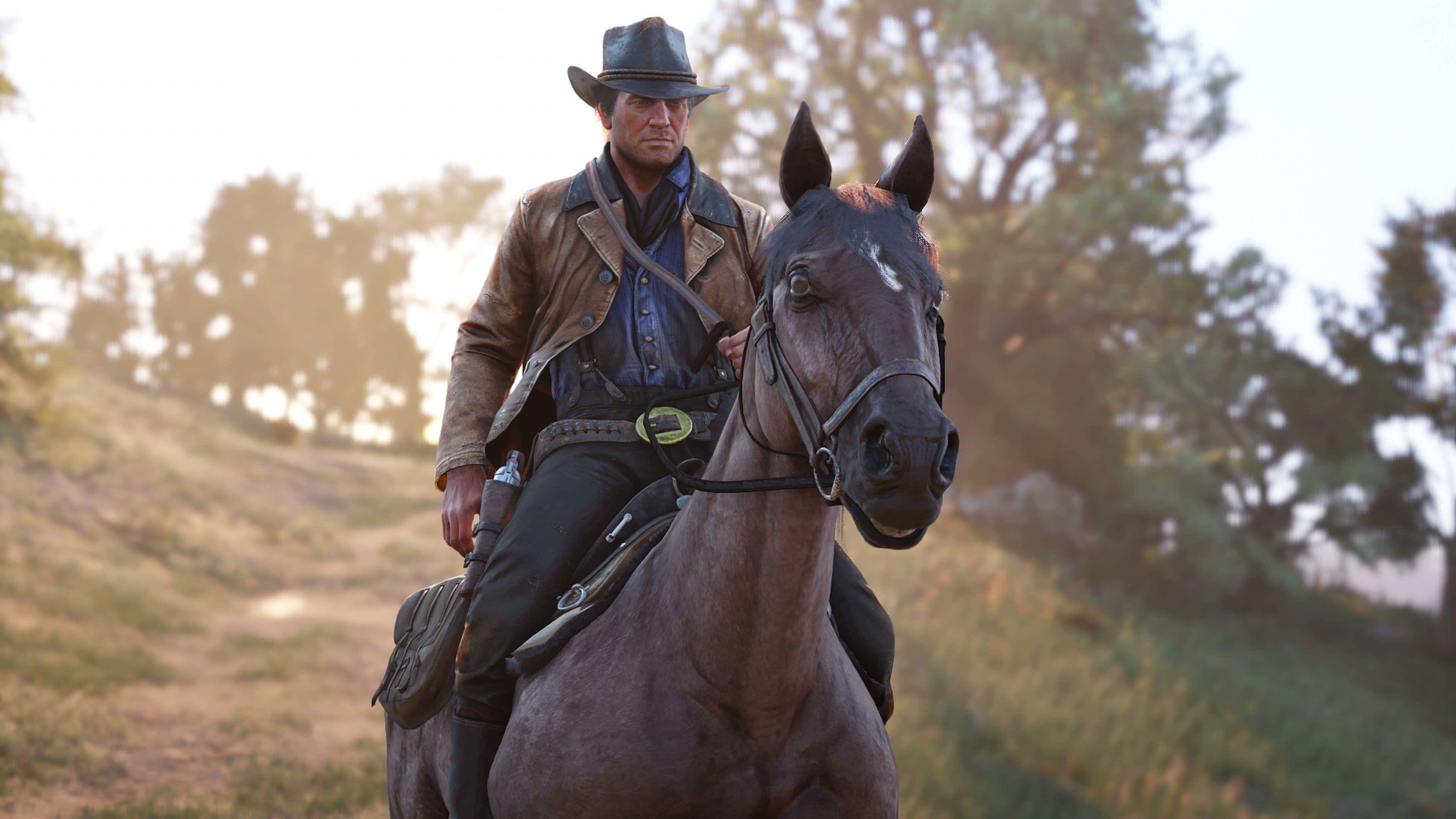 Arthur Morgan, horse, sunset, 4K Desktop Wallpaper