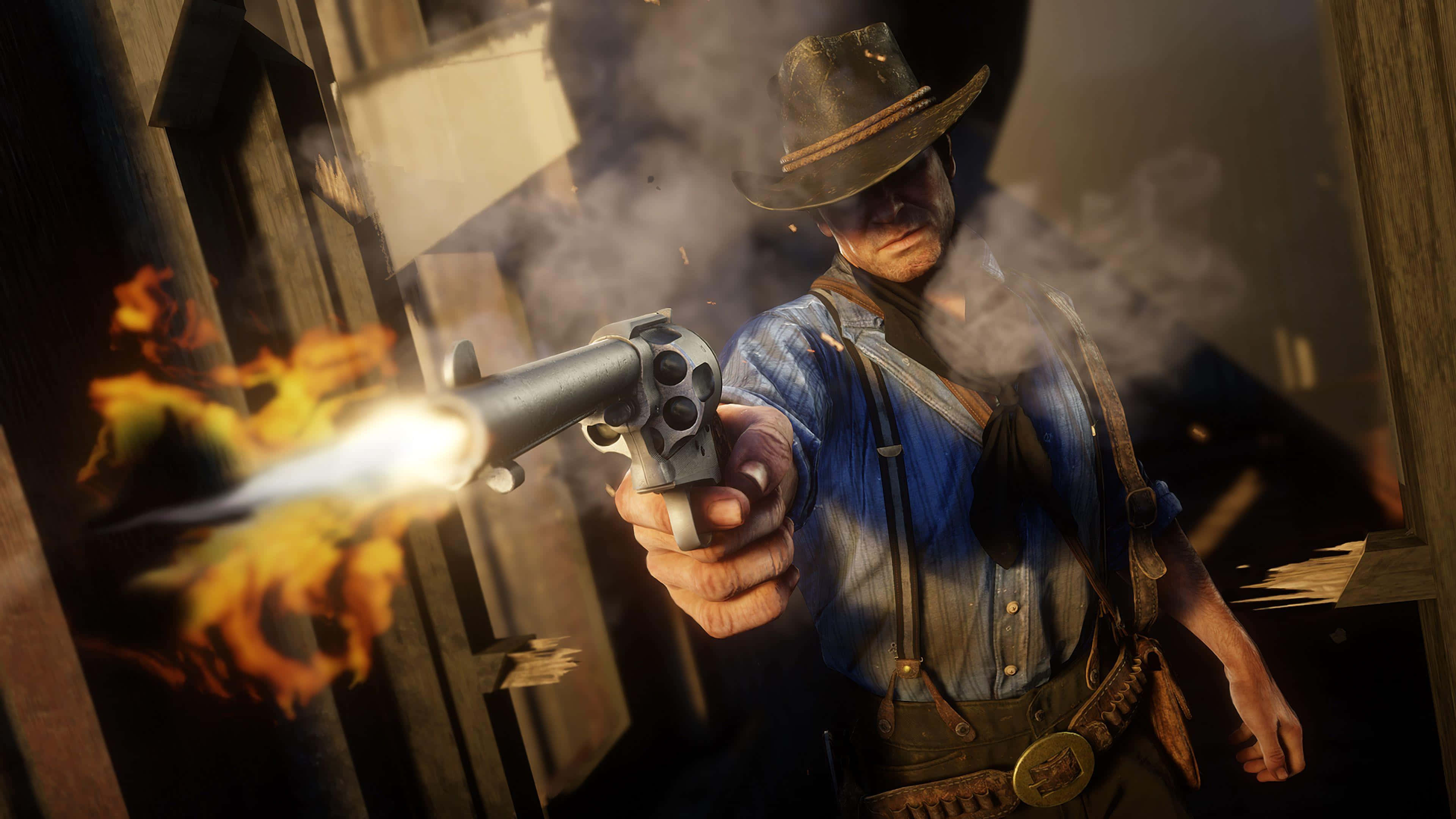 Arthur Morgan, revolver, smoking revolver, 4K Desktop Wallpaper