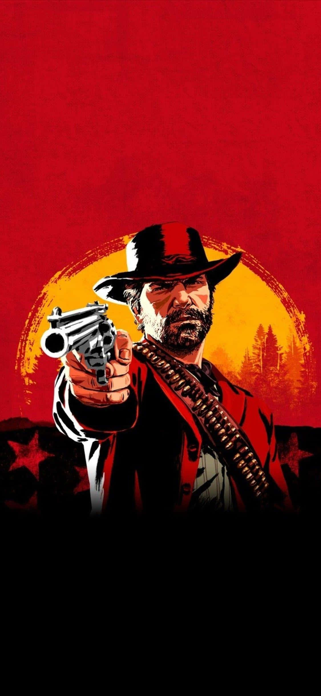 Arthur Morgan, red sunset, revolver, Full HD Phone Wallpaper