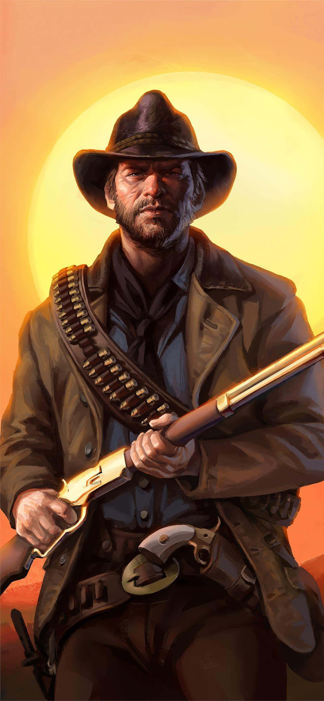 Arthur Morgan, western outlaw, rifle, Full HD Phone Wallpaper