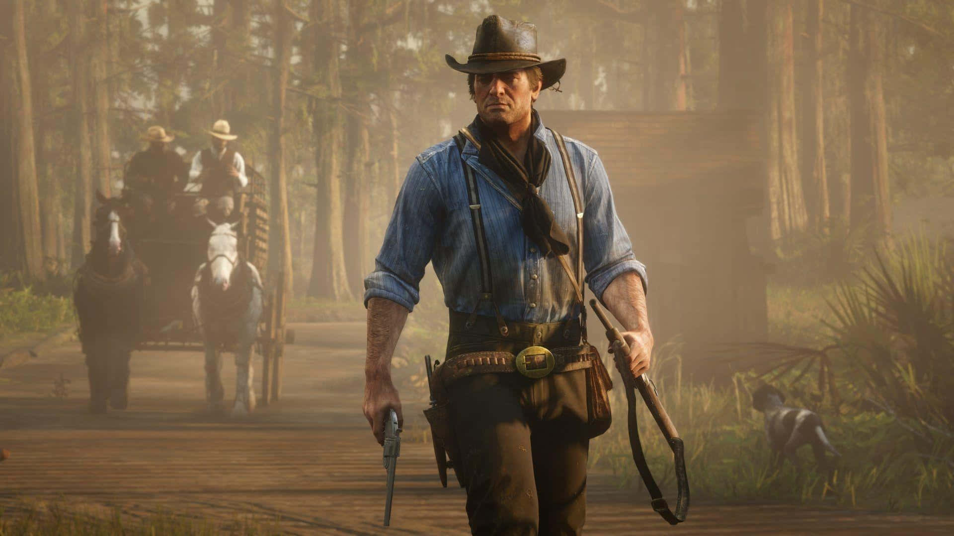 Arthur Morgan, pistol, rifle, Full HD Desktop Wallpaper