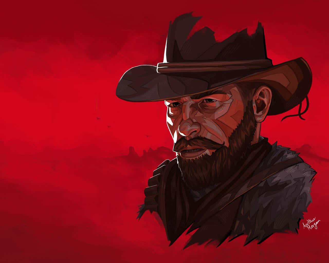 Arthur Morgan, red background, cowboy, HD Desktop Wallpaper