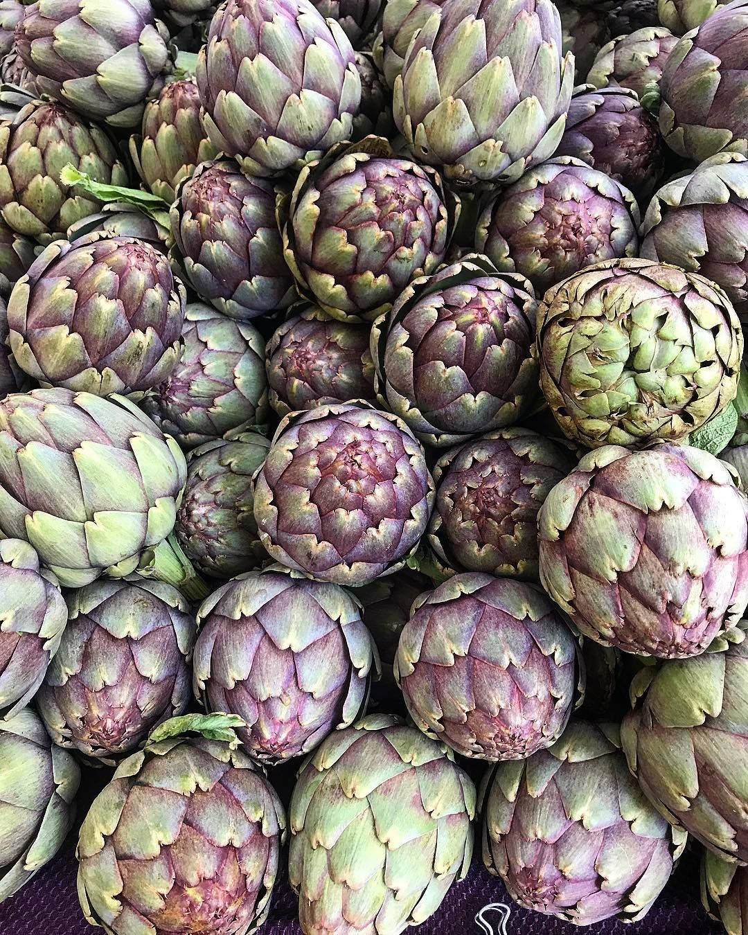 purple and green Italian artichoke, fresh artichokes, market display, HD Phone Wallpaper