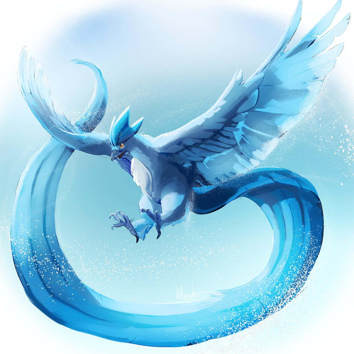 Articuno, blue, crystalline wings, SD Desktop Wallpaper