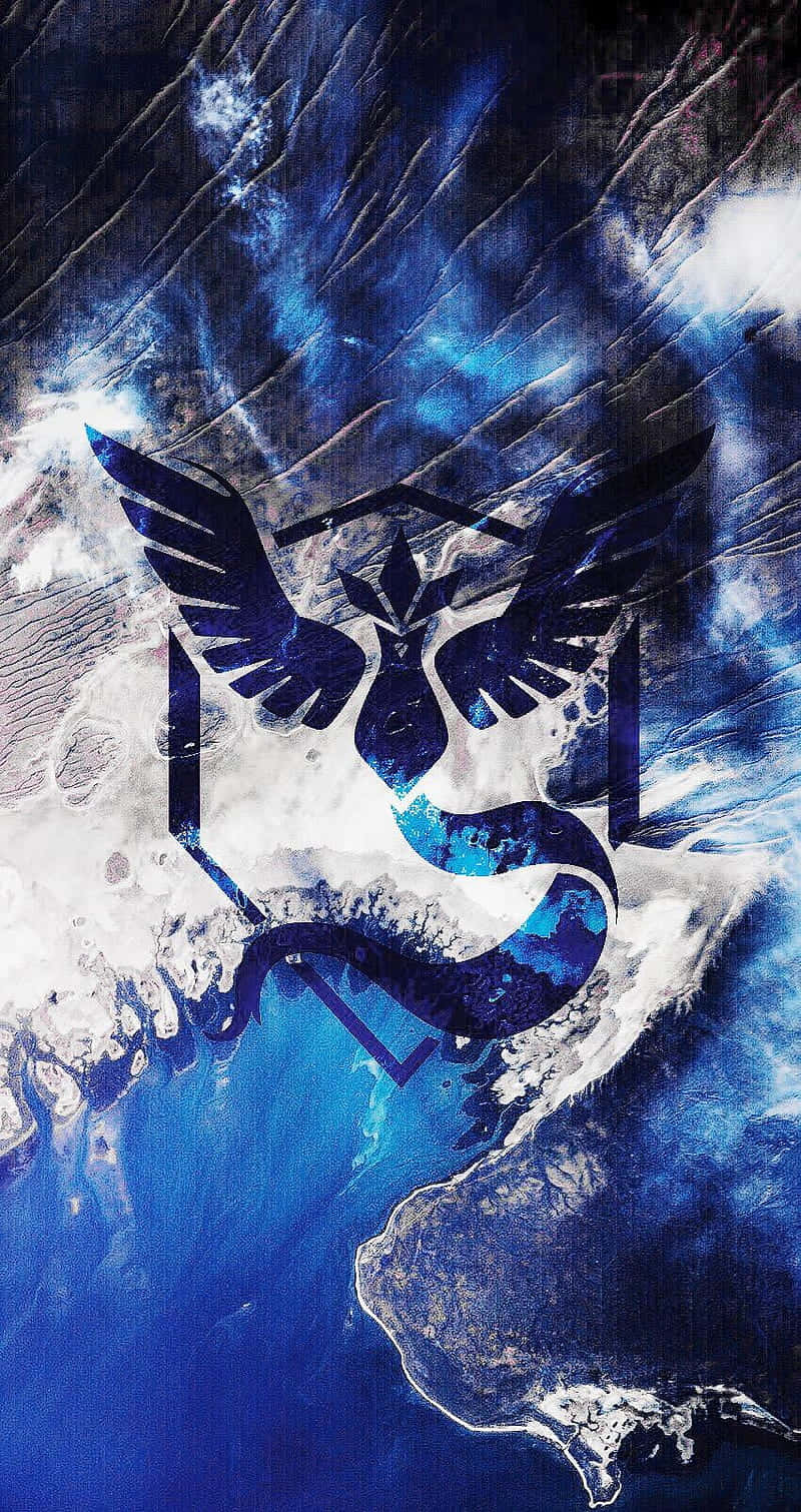 Articuno, blue and white phoenix emblem, swirling cosmic clouds, HD Phone Wallpaper