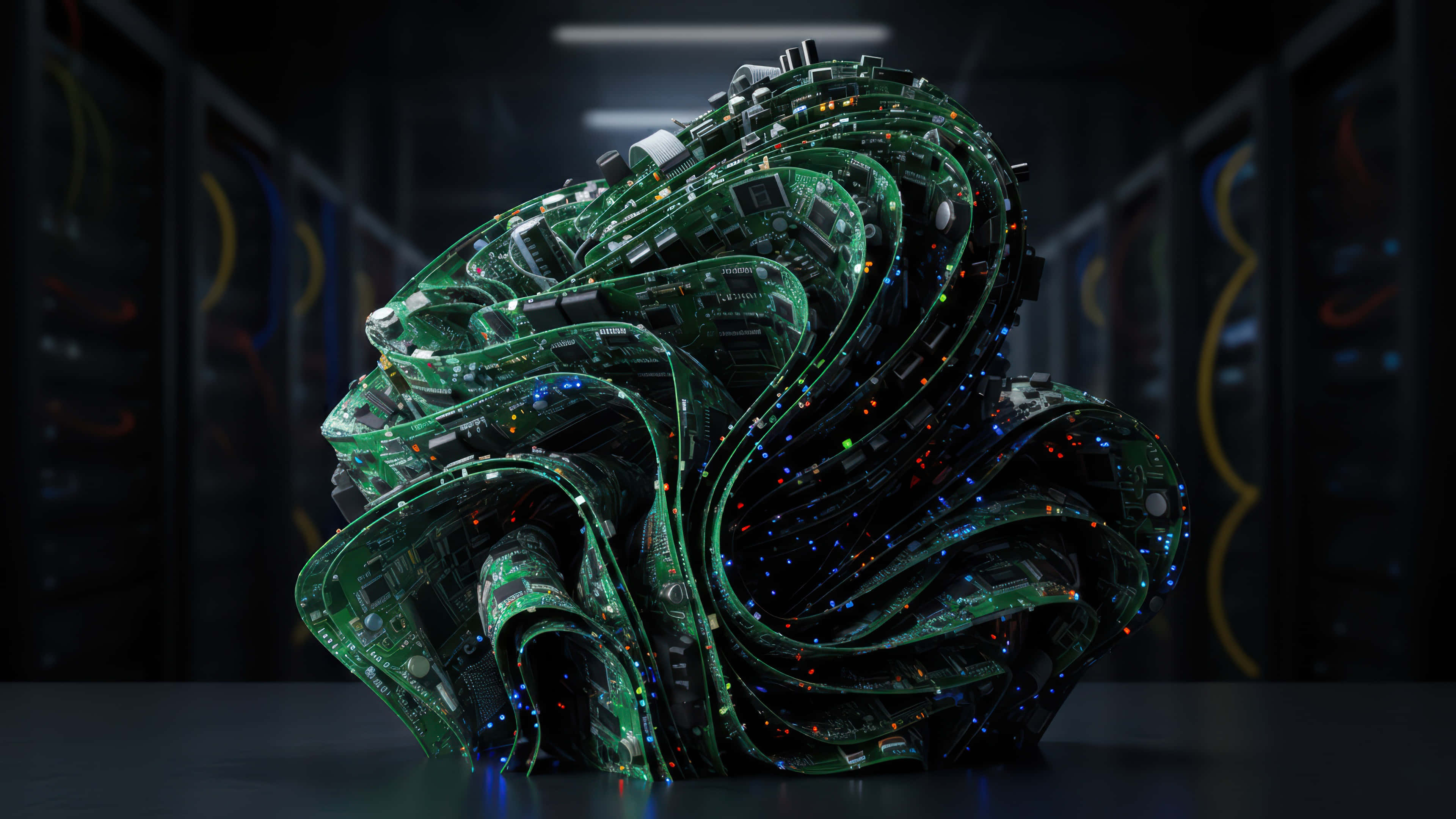 chipset PCB bloom, modded wallpaper, green circuit boards, 4K Desktop Wallpaper