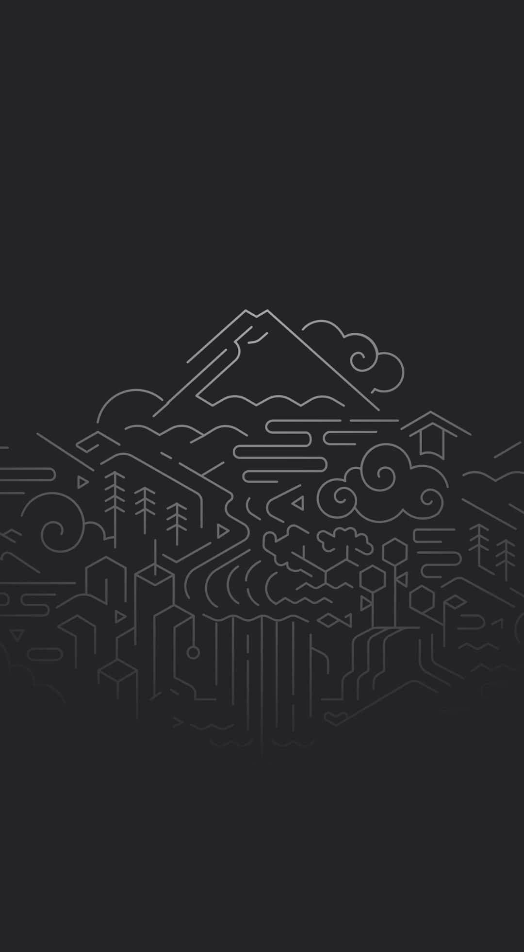 minimalist line art, mountain landscape, trees, Full HD Phone Wallpaper