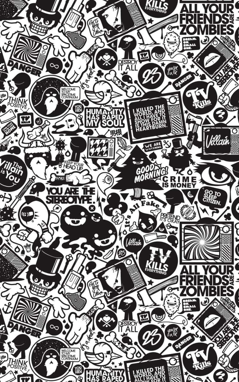 Black And White Pop Art Phone, pop art, punk-inspired stickers, HD Phone Wallpaper