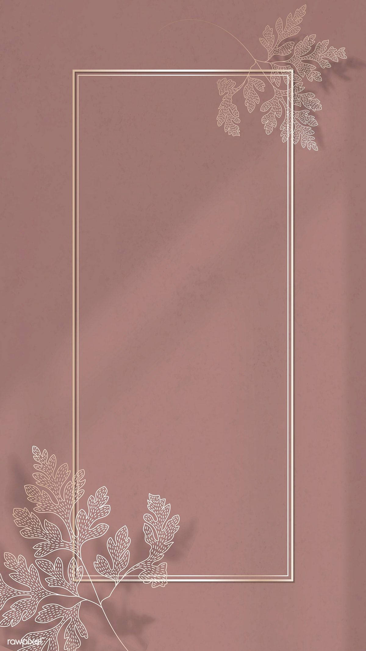 blush pink, thin gold rectangle frame, delicate white leaf motifs, Full HD Phone Wallpaper